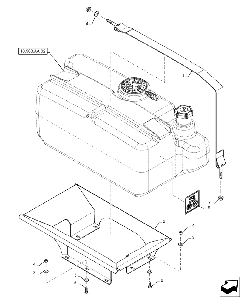 Схема запчастей Case IH TITAN 4540 - (10.500.AA[01]) - DEF/ADBLUE™ TANK, MOUNTING (10) - ENGINE