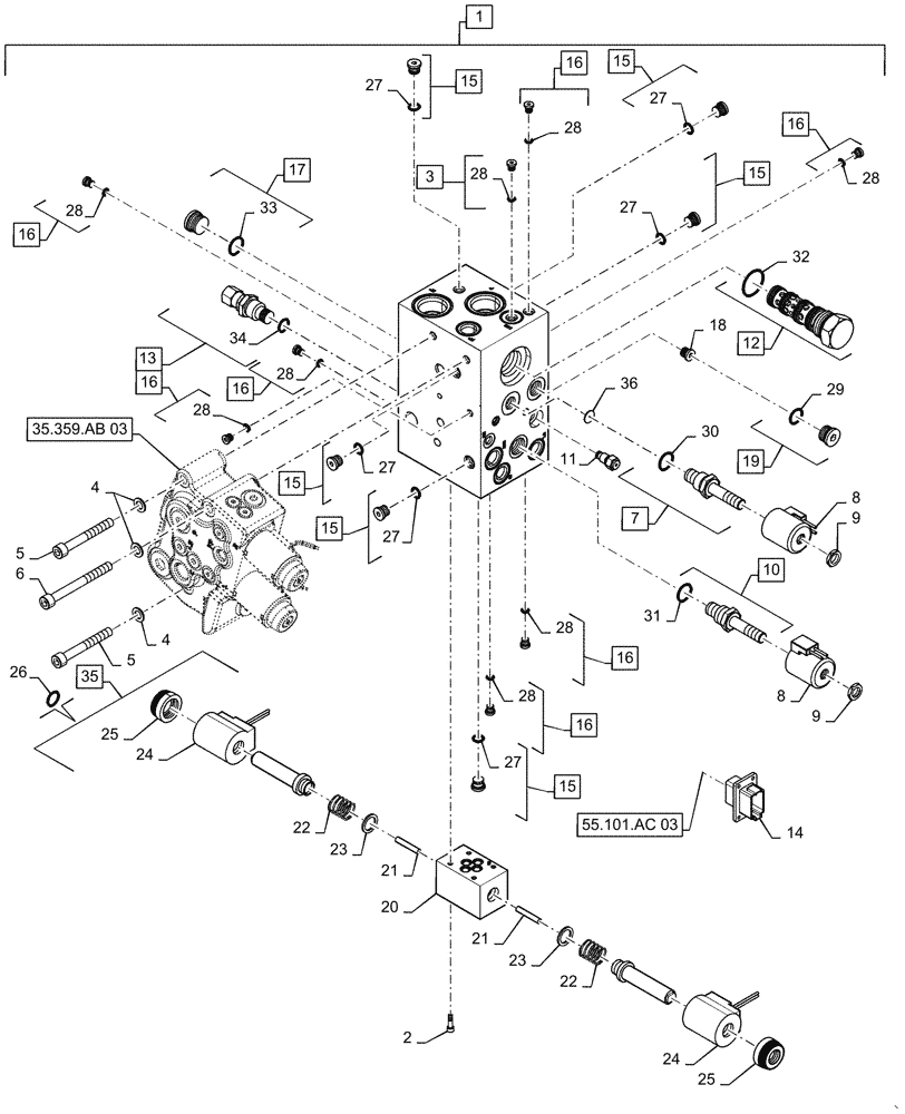 Схема запчастей Case IH 7230 - (35.359.AB[02]) - HYDRAULIC MAIN VALVE BREAKDOWN (35) - HYDRAULIC SYSTEMS