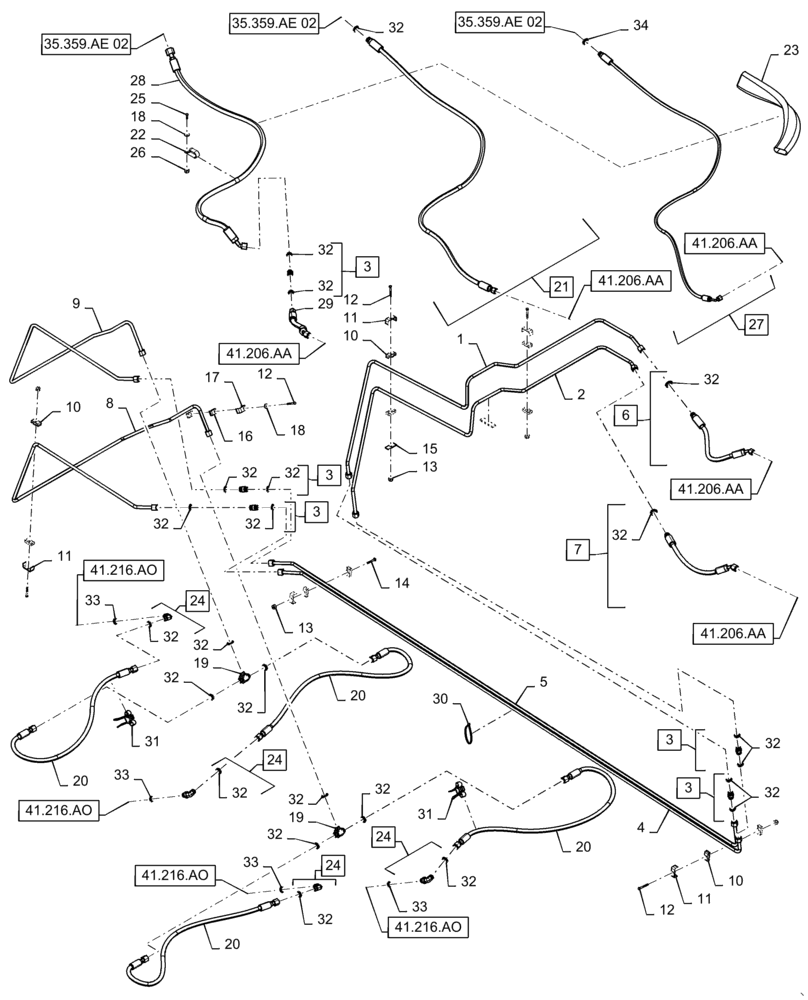 Схема запчастей Case IH 9240 - (41.200.AT[01]) - HYDRAULIC STEERING PLUMBING (41) - STEERING