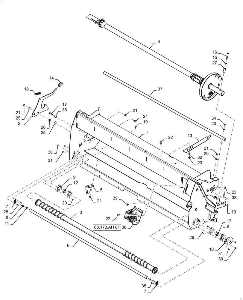 Схема запчастей Case IH RB465 - (68.170.AM[02]) - VAR - 726666, 726964 - NET WRAP STATIONARY ROLL BRAKE TENSIONER, YFN188619 AND AFTER (68) - TYING/WRAPPING