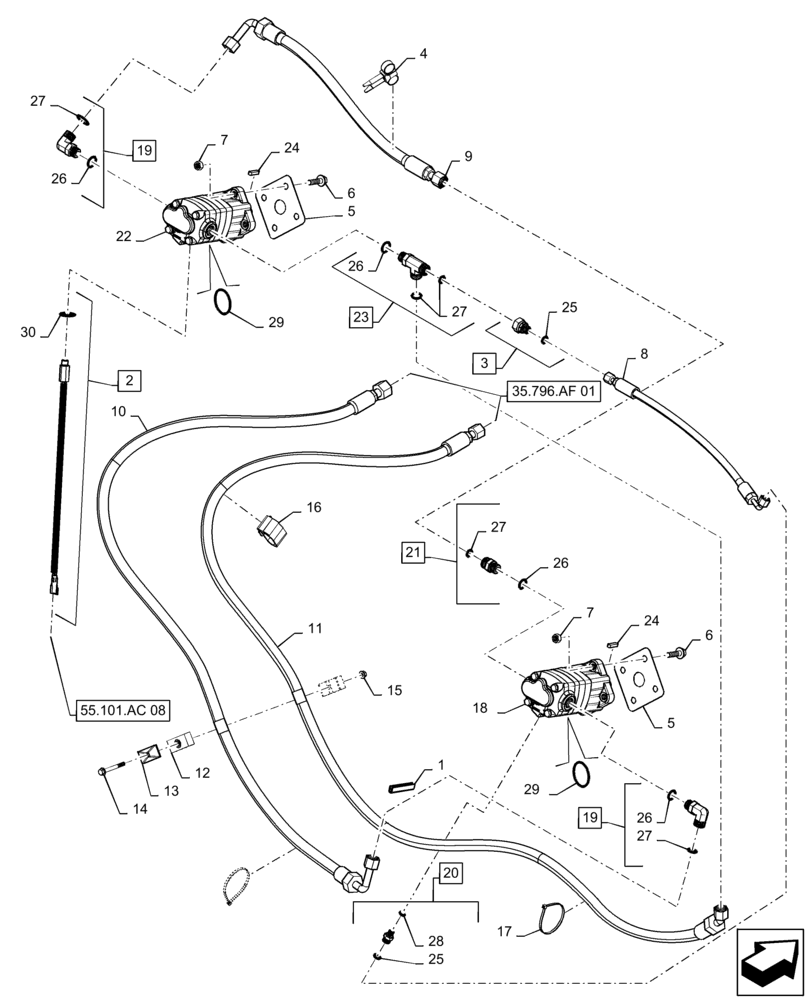 Схема запчастей Case IH 9230 - (35.796.AC[04]) - HYDRAULIC SYSTEM, CHAFF SPREADER, VERTICAL, ASN YDG222005 (35) - HYDRAULIC SYSTEMS