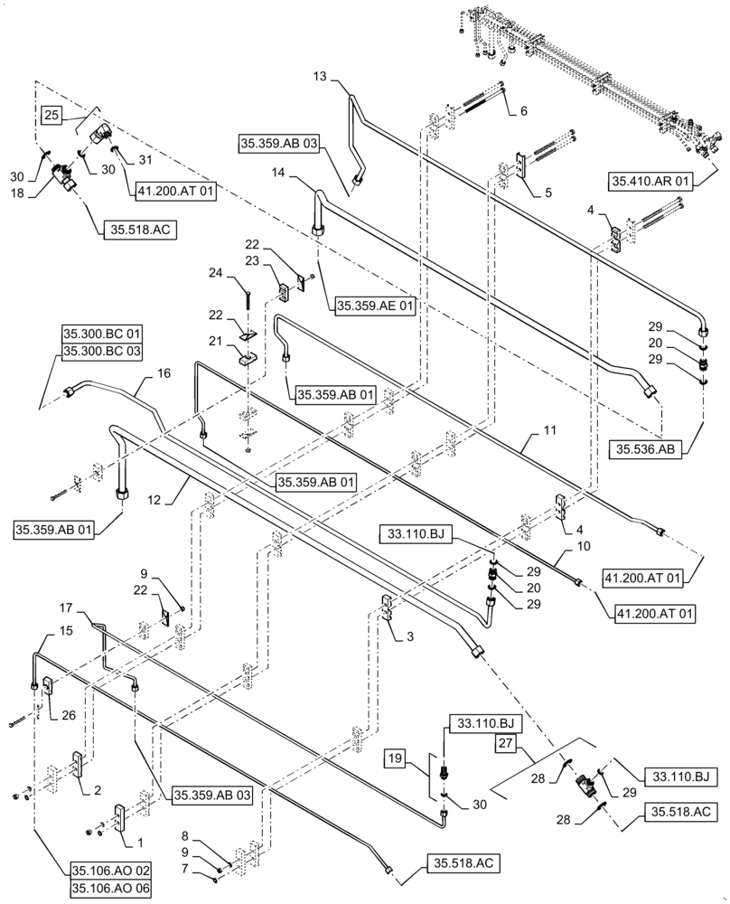 Схема запчастей Case IH 9230 - (35.359.AE[02]) - HYDRAULIC LINE, MAIN DISTRIBUTOR (35) - HYDRAULIC SYSTEMS