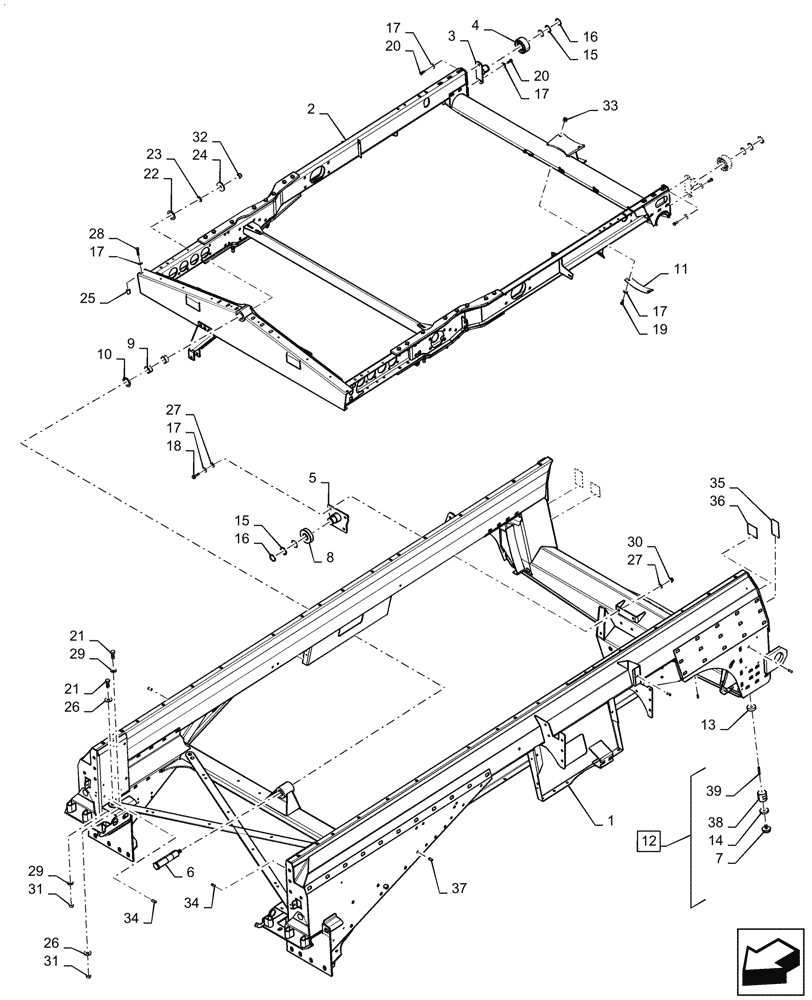 Схема запчастей Case IH 7230 - (39.100.AB) - FRAME, LEVELING DEVICE (39) - FRAMES AND BALLASTING