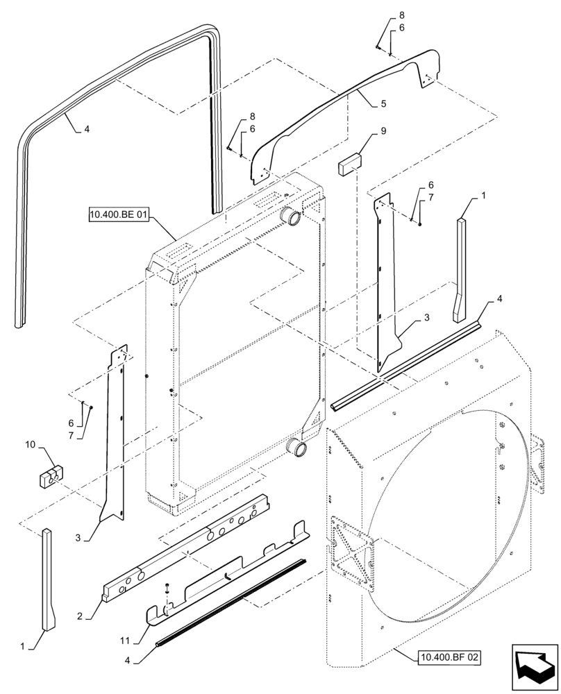 Схема запчастей Case IH TITAN 3540 - (10.400.BF[03]) - RADIATOR BAFFLING (10) - ENGINE