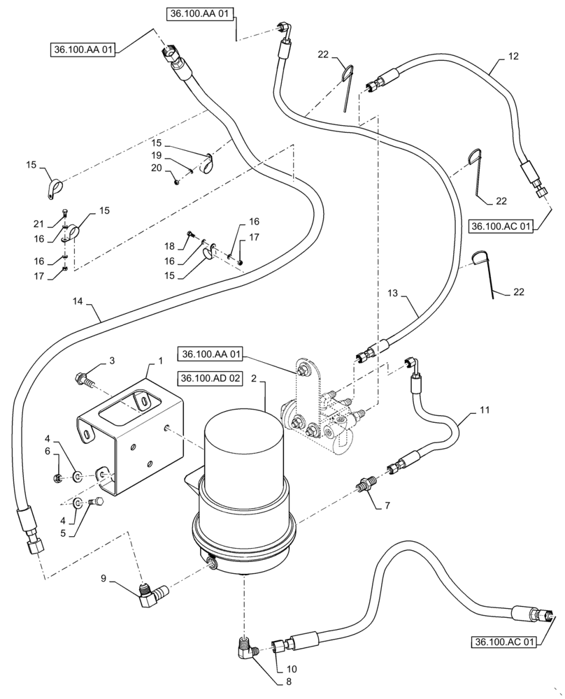 Схема запчастей Case IH TITAN 4040 - (36.100.AD[01]) - AIR DRYER LINES AND MOUNTING, 4 WHL (36) - PNEUMATIC SYSTEM