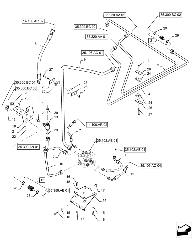 Схема запчастей Case IH 7230 - (35.106.AO[03]) - HYDRAULIC SYSTEM, PTO, 3 (35) - HYDRAULIC SYSTEMS