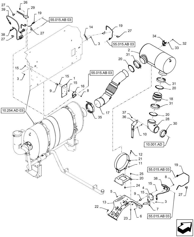 Схема запчастей Case IH 7240 - (10.254.AD[02]) - EXHAUST SYSTEM (10) - ENGINE