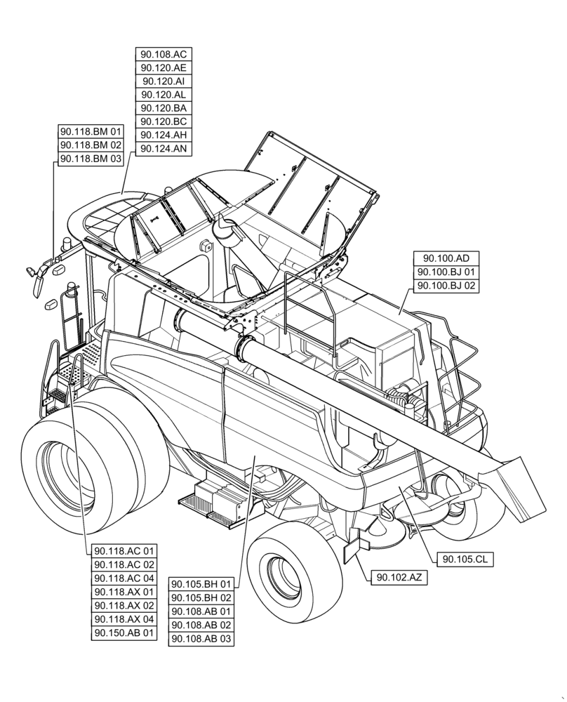 Схема запчастей Case IH 6140 - (00.000.90[01]) - PICTORIAL INDEX - PLATFORM, CAB, BODYWORK AND DECALS (00) - GENERAL & PICTORIAL INDEX