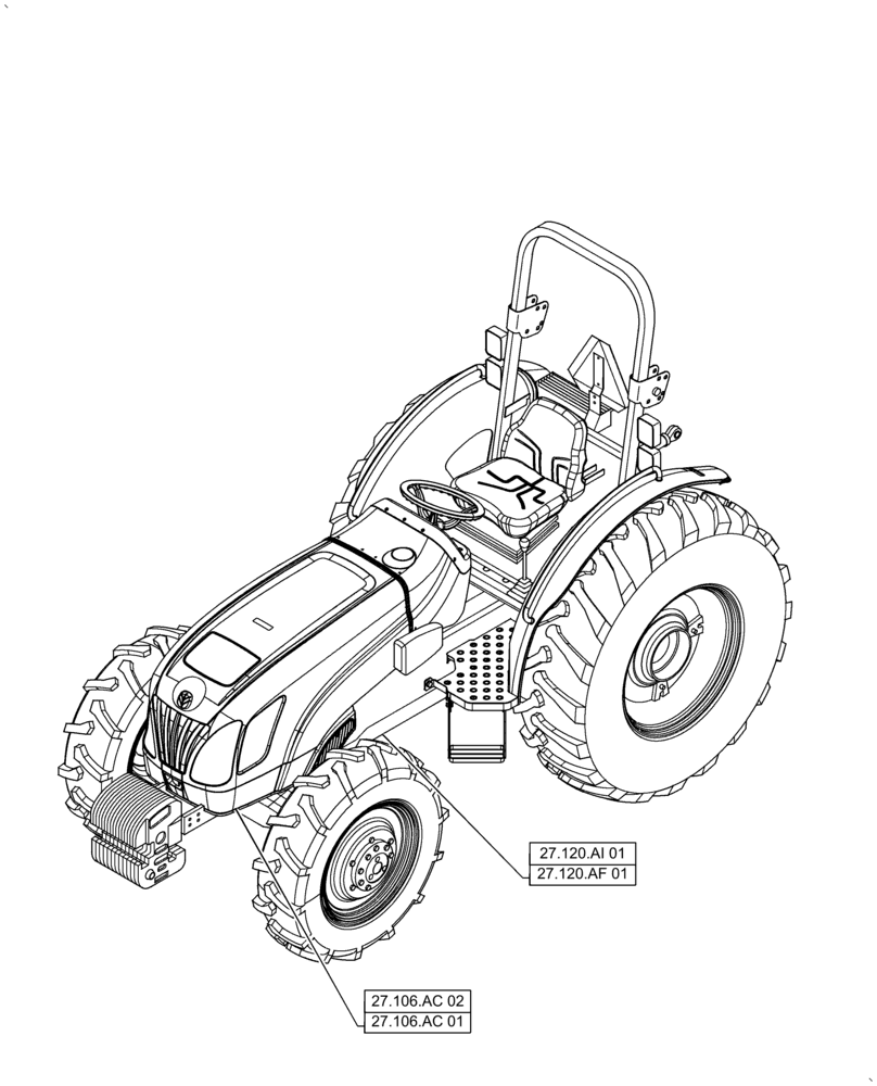 Схема запчастей Case IH FARMALL 50A - (00.000.27[01]) - PICTORIAL INDEX - REAR AXLE SYSTEM, 2WD (00) - GENERAL & PICTORIAL INDEX