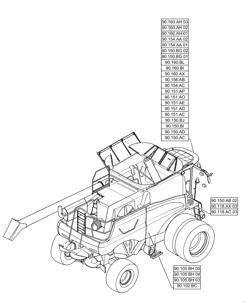 Схема запчастей Case IH 6140 - (00.000.90[02]) - PICTORIAL INDEX - PLATFORM, CAB, BODYWORK AND DECALS (00) - GENERAL & PICTORIAL INDEX