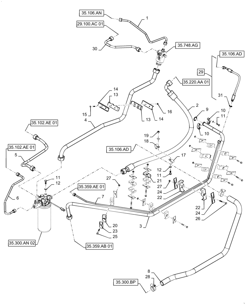 Схема запчастей Case IH 7230 - (35.106.AO[02]) - HYDRAULIC SYSTEM, PTO, 2 (35) - HYDRAULIC SYSTEMS