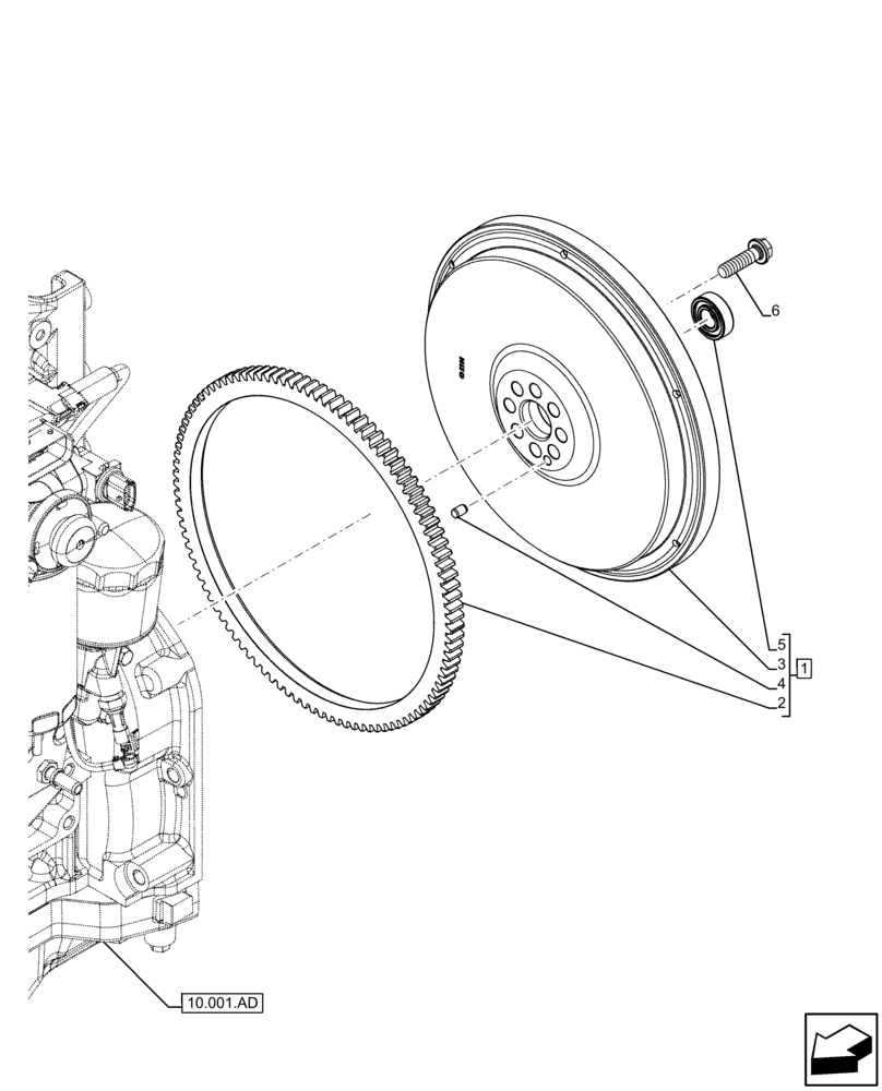 Схема запчастей Case IH FARMALL 110C - (10.103.AH[03]) - ENGINE FLYWHEEL, POWERSHUTTLE (10) - ENGINE