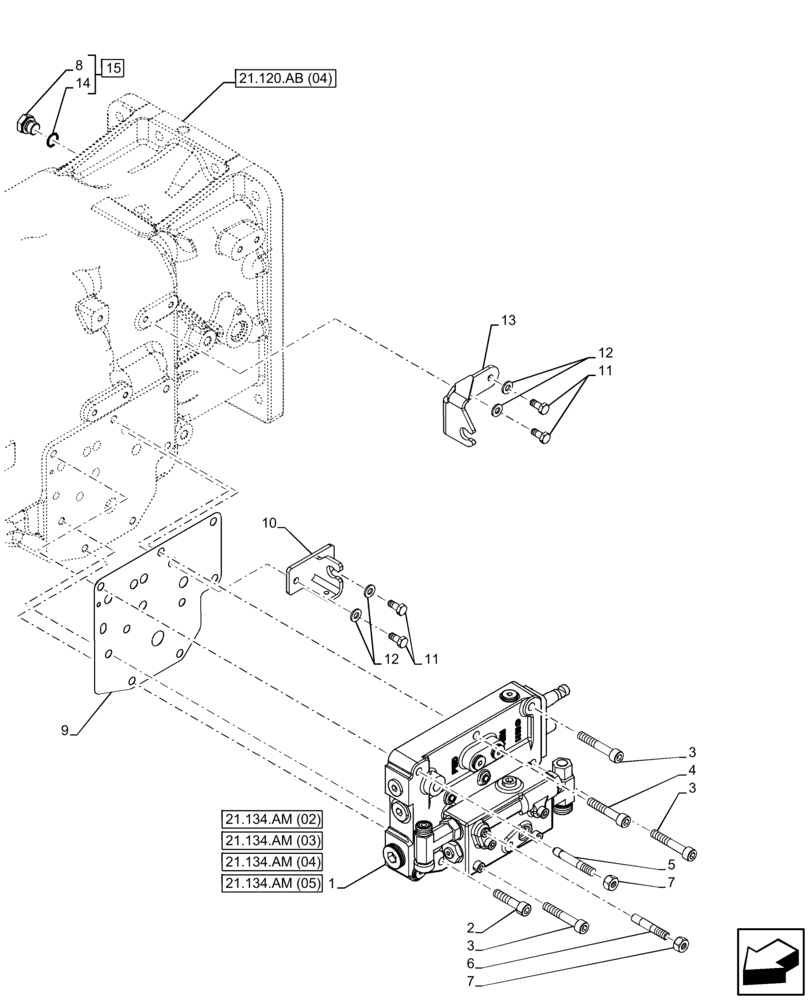 Схема запчастей Case IH FARMALL 110C - (21.134.AM[01]) - TRANSMISSION CONTROL VALVE, POWERSHUTTLE (21) - TRANSMISSION