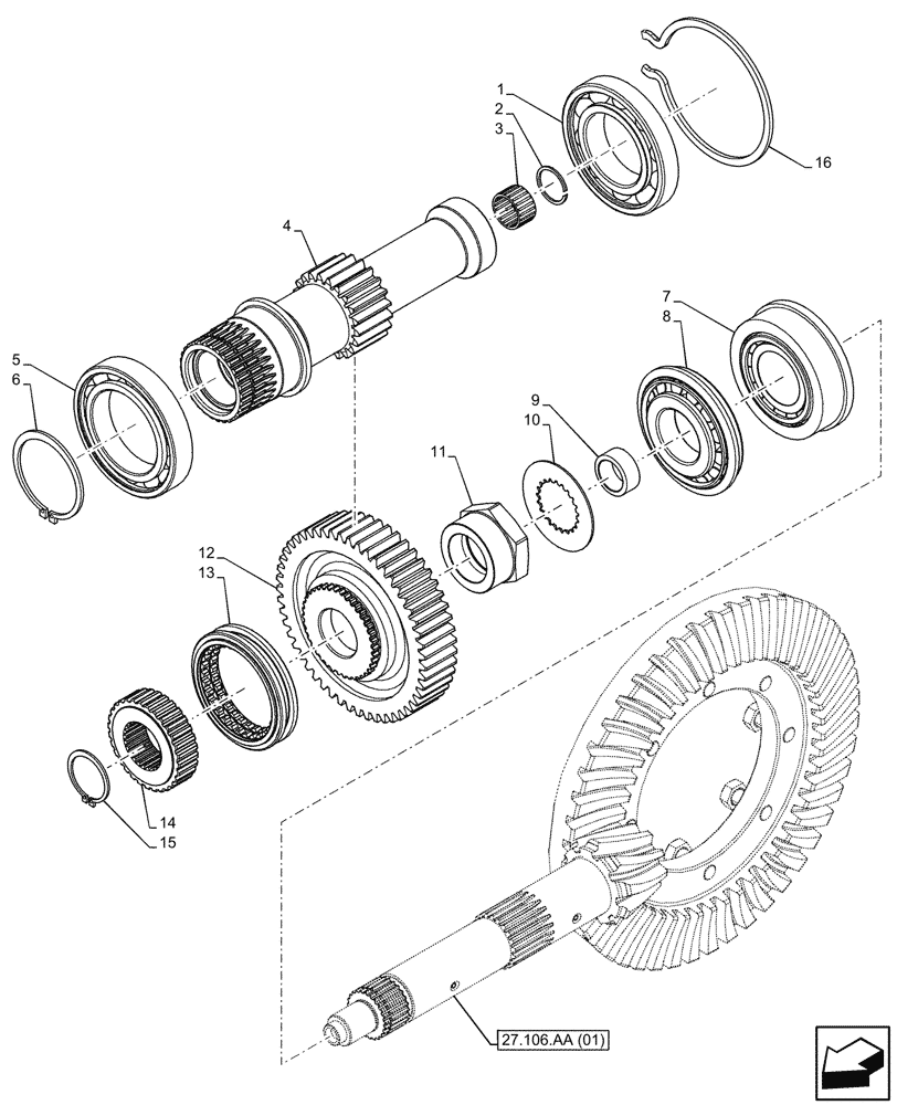 Схема запчастей Case IH FARMALL 120C - (21.148.AQ[02]) - TRANSMISSION, REAR, DRIVE SHAFT, GEAR, SHUTTLE, 2WD (21) - TRANSMISSION