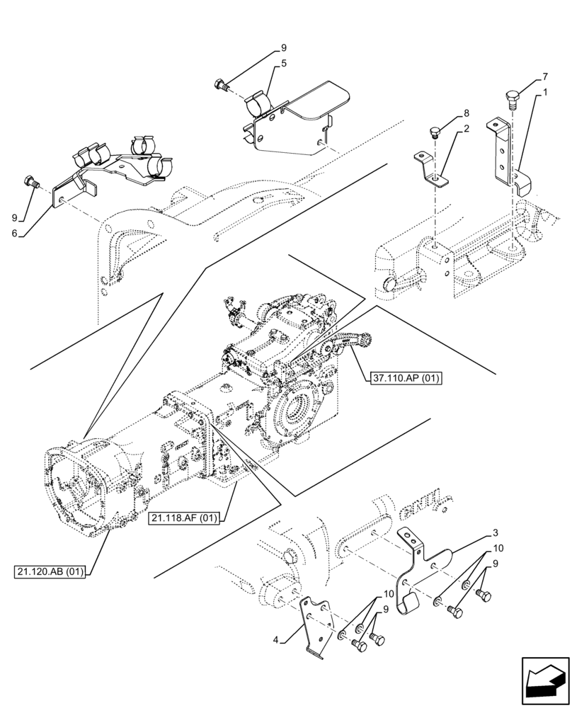 Схема запчастей Case IH FARMALL 110C - (21.120.AB[03]) - GEARBOX, HOUSING, BRACKET (21) - TRANSMISSION