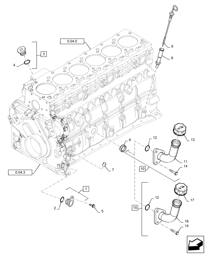 Схема запчастей Case IH P170 - (0.27.0) - ENGINE OIL, DIPSTICK (02) - ENGINE