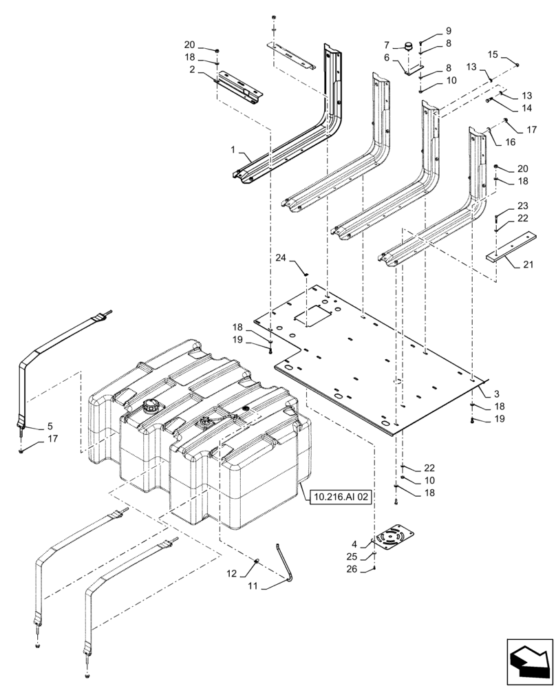 Схема запчастей Case IH TITAN 4040 - (10.216.AI[01]) - FUEL TANK MOUNTING PARTS, AND BREATHER (10) - ENGINE