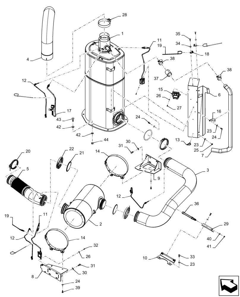 Схема запчастей Case IH TITAN 4040 - (10.254.AI[01]) - EXHAUST SYSTEM W/ MUFFLER (10) - ENGINE