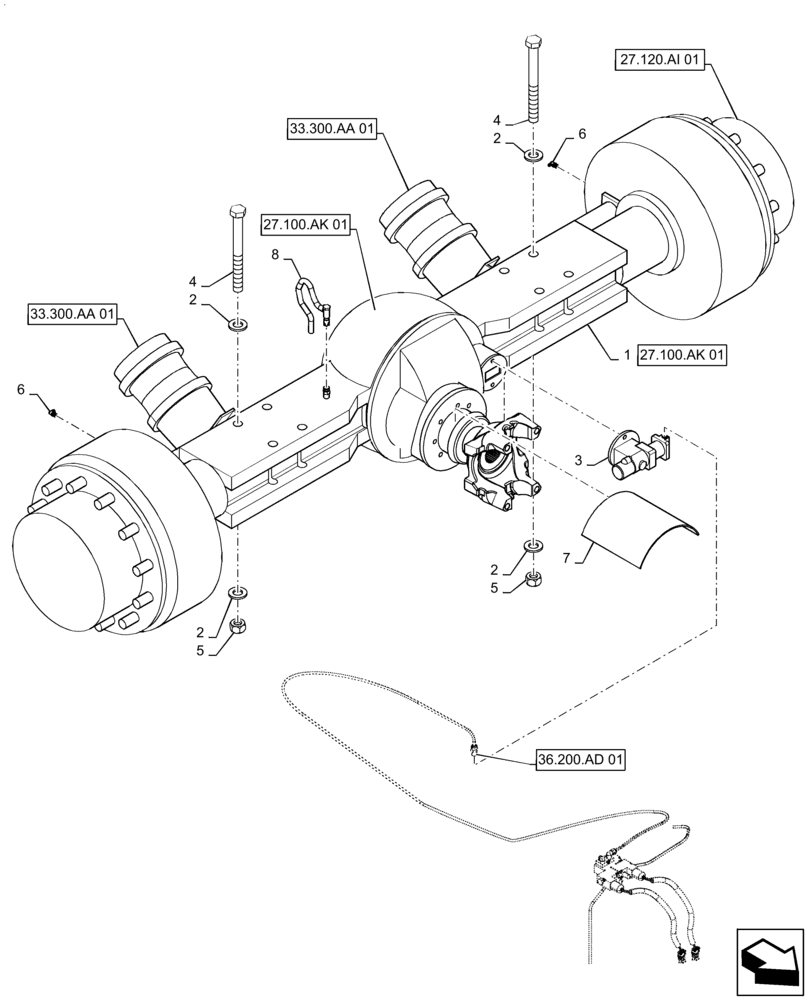 Схема запчастей Case IH TITAN 3040 - (27.100.AK[02]) - REAR AXLE MOUNTING WITH AUXILIARY TRANSMISSION, 3040, 3540 (27) - REAR AXLE SYSTEM