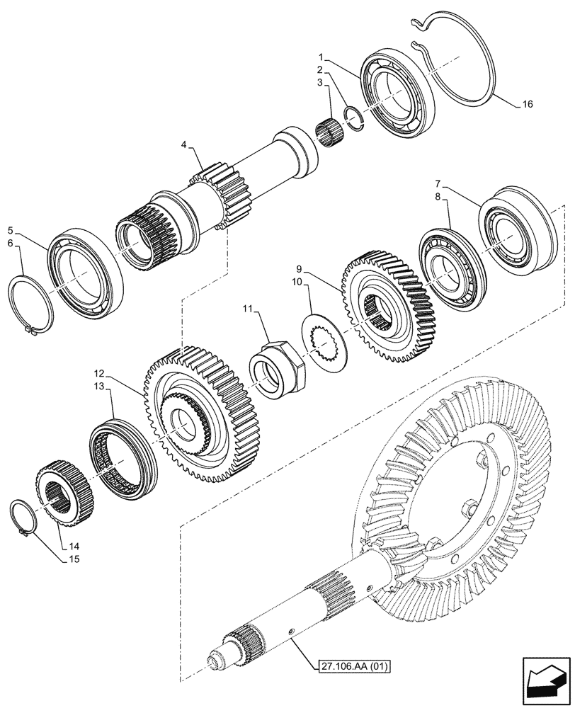 Схема запчастей Case IH FARMALL 110C - (21.148.AQ[01]) - TRANSMISSION, REAR, DRIVE SHAFT, GEAR, SHUTTLE, 4WD (21) - TRANSMISSION