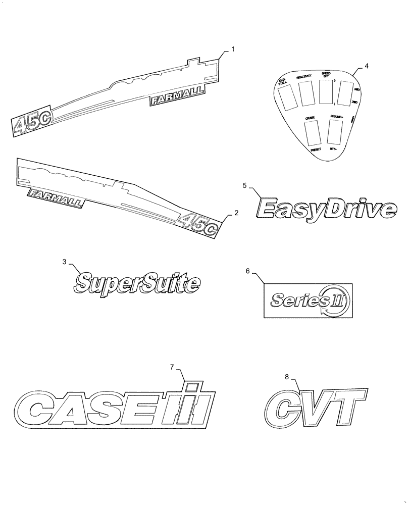 Схема запчастей Case IH FARMALL 45C - (90.108.AB[01]) - DECALS, IDENTIFICATION FARMALL 45C (90) - PLATFORM, CAB, BODYWORK AND DECALS