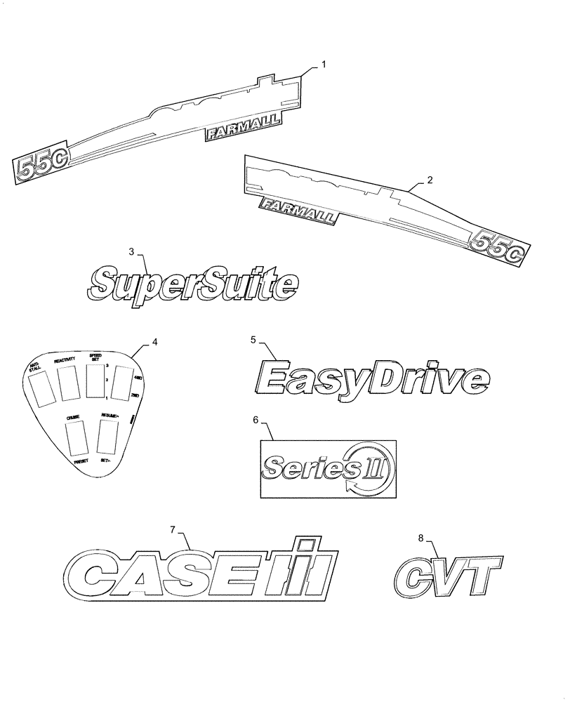 Схема запчастей Case IH FARMALL 55C - (90.108.AB[02]) - DECALS, IDENTIFICATION FARMALL 55C (90) - PLATFORM, CAB, BODYWORK AND DECALS