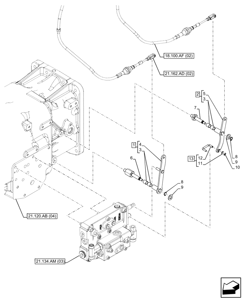 Схема запчастей Case IH FARMALL 120C - (21.134.AI[05]) - VAR - 340101, 340102, 340103 - TRANSMISSION, POWERSHUTTLE, CONTROL LEVER, HI-LO (21) - TRANSMISSION