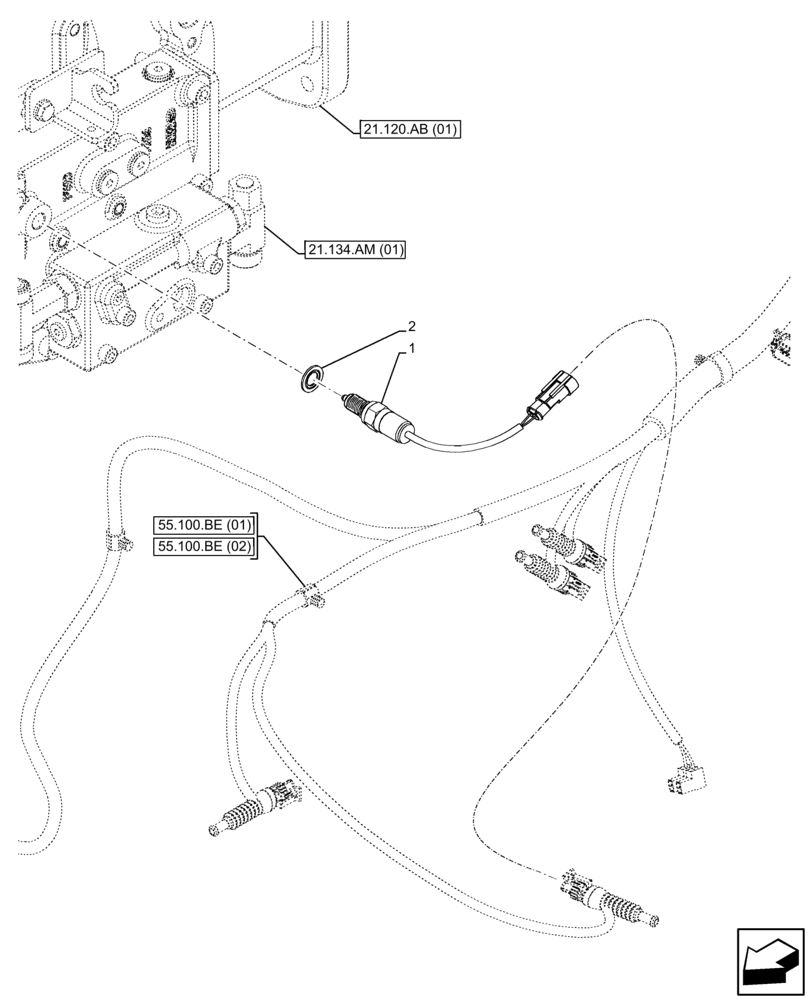 Схема запчастей Case IH FARMALL 110C - (55.020.AB[05]) - TRANSMISSION, SPEED SENSOR, POWERSHUTTLE (55) - ELECTRICAL SYSTEMS