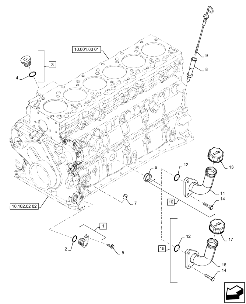 Схема запчастей Case IH P140 - (10.001.04) - ENGINE OIL, DIPSTICK (10) - ENGINE