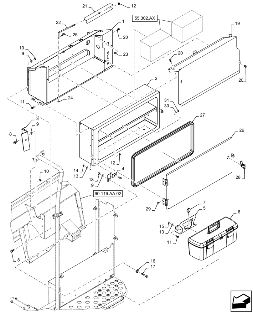 Схема запчастей Case IH 8240 - (55.302.AH) - BATTERY, BOX (55) - ELECTRICAL SYSTEMS