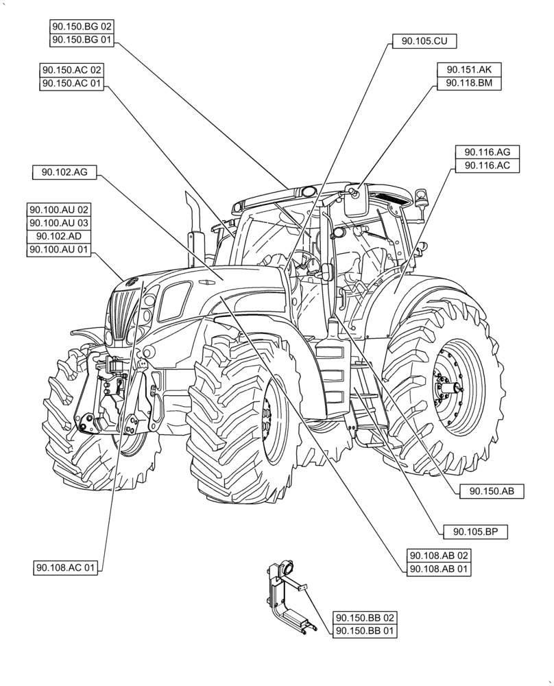 Схема запчастей Case IH PUMA2104 - (90.000.00[03]) - SECTION INDEX - PLATFORM, CAB, BODYWORK & DECALS (90) - PLATFORM, CAB, BODYWORK AND DECALS
