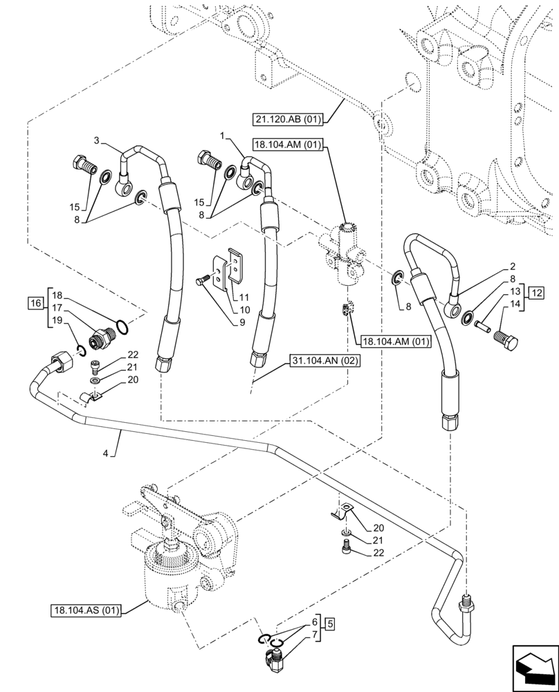 Схема запчастей Case IH FARMALL 120C - (31.104.AN[01]) - PTO CLUTCH, OIL LINE, CAB (31) - IMPLEMENT POWER TAKE OFF