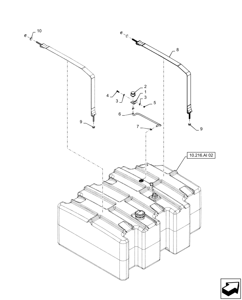 Схема запчастей Case IH TITAN 3540 - (10.216.AI[01]) - FUEL TANK, MOUNTING STRAPS, AND BREATHER (10) - ENGINE