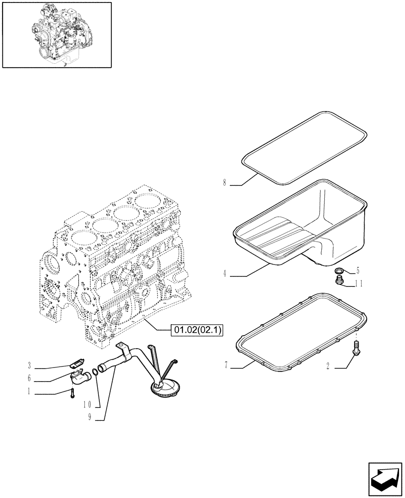 Схема запчастей Case IH WDX1202S - (01.03[2]) - ENGINE OIL SUMP (01) - ENGINE