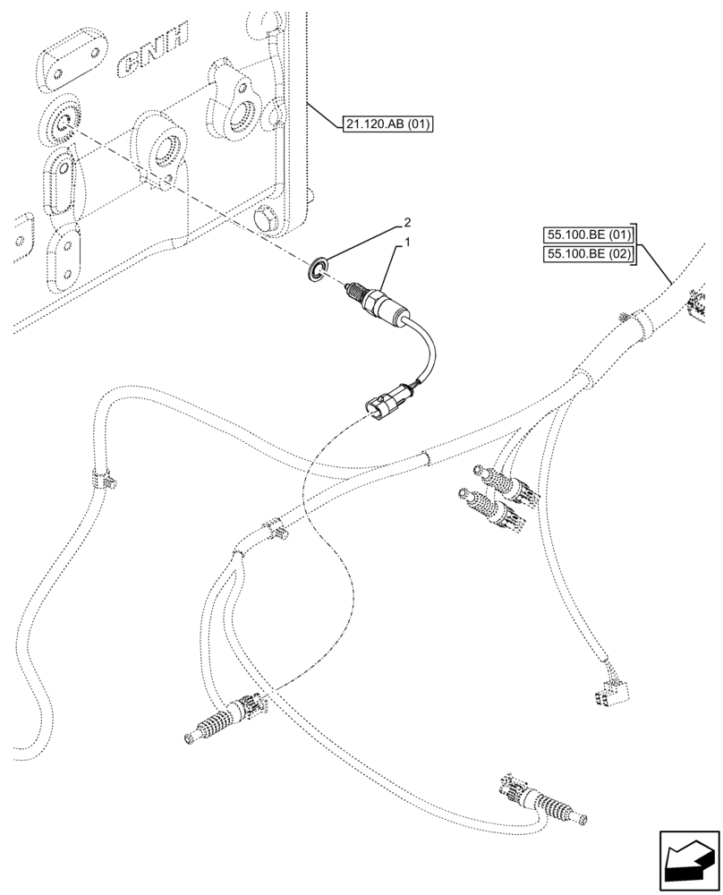 Схема запчастей Case IH FARMALL 100C - (55.020.AB[04]) - TRANSMISSION, SPEED SENSOR, SHUTTLE (55) - ELECTRICAL SYSTEMS