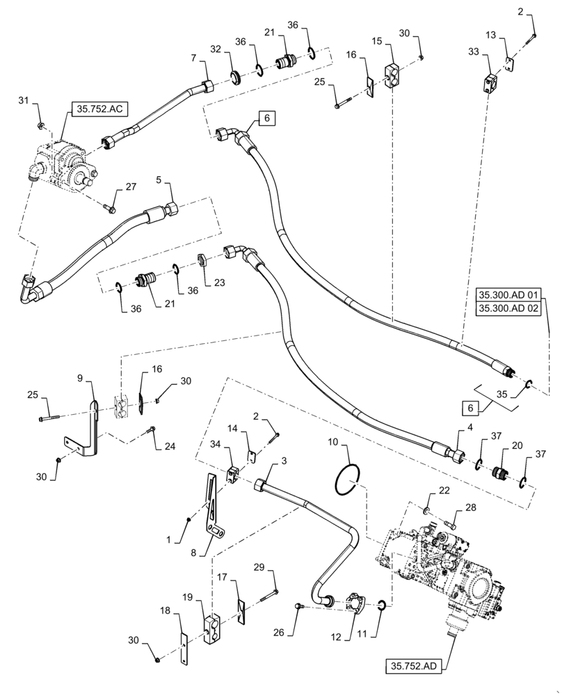 Схема запчастей Case IH 8240 - (35.752.AA) - HYDRAULIC SYSTEM, FAN, ENGINE (35) - HYDRAULIC SYSTEMS