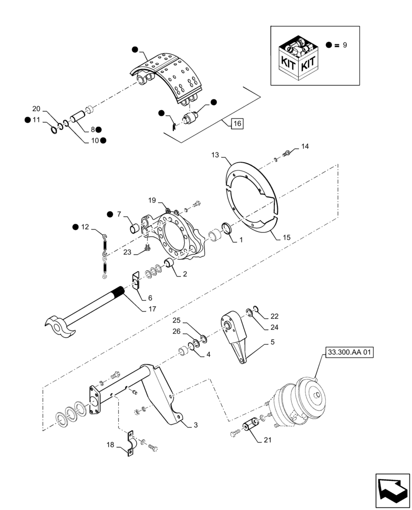 Схема запчастей Case IH TITAN 3040 - (33.300.AW[01]) - REAR AXLE BRAKE ASSY. (33) - BRAKES & CONTROLS