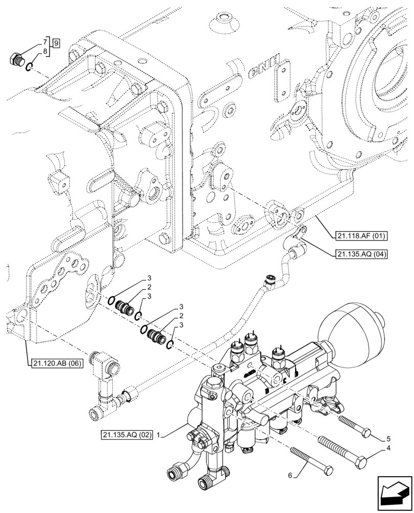 Схема запчастей Case IH FARMALL 110C - (21.135.AQ[01]) - TRANSMISSION, POWERSHIFT, CONTROL VALVE, HI-LO (21) - TRANSMISSION