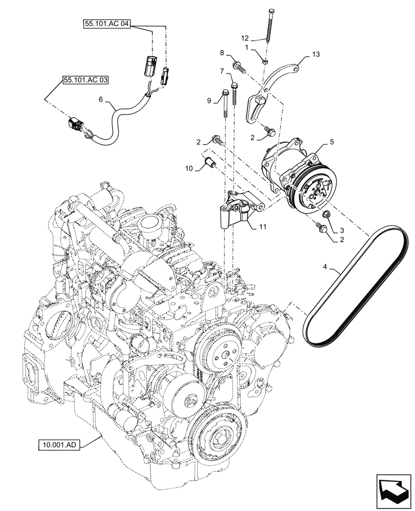 Схема запчастей Case IH SV280 - (50.200.AA) - A/C COMPRESSOR MOUNTING (50) - CAB CLIMATE CONTROL