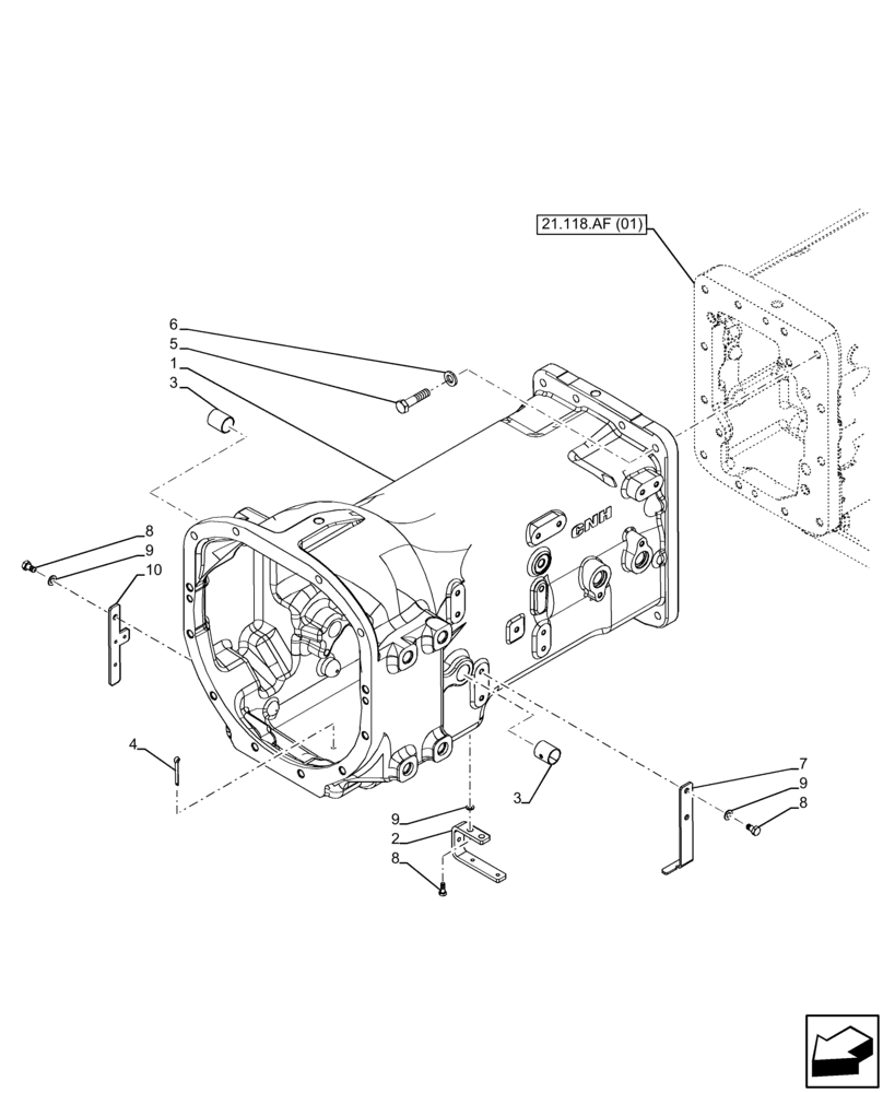 Схема запчастей Case IH FARMALL 100C - (21.120.AB[01]) - GEARBOX, HOUSING (21) - TRANSMISSION