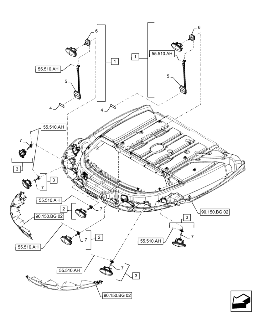 Схема запчастей Case IH 9230 - (55.404.AQ[02]) - VAR - 722810 - WORKING LIGHT, HEADLIGHT (55) - ELECTRICAL SYSTEMS