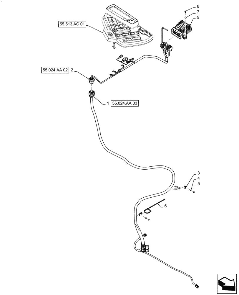 Схема запчастей Case IH TITAN 3540 - (55.024.AA[01]) - TRANSMISSION CONTROLS AND HARNESS (55) - ELECTRICAL SYSTEMS