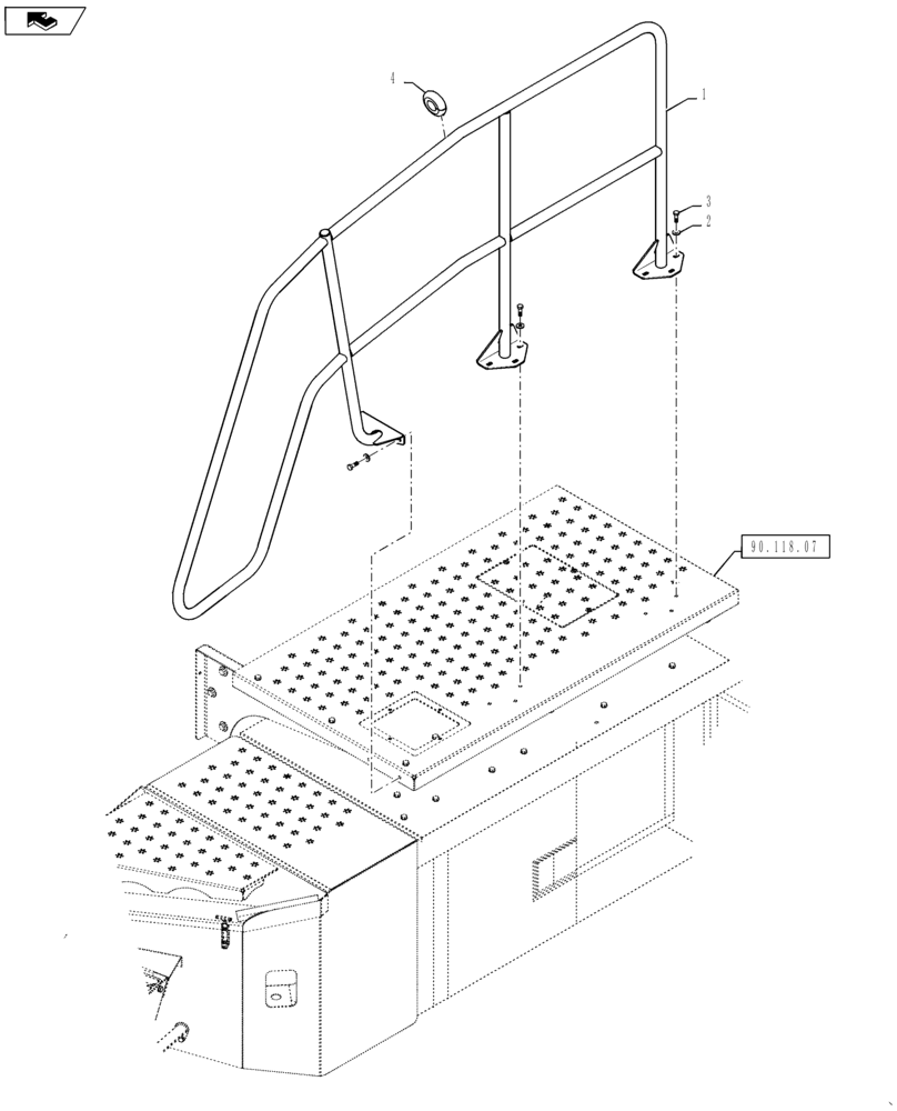 Схема запчастей Case IH TITAN 3040 - (90.118.AX[01]) - HANDRAIL, USED WITH FLEX-AIR 810 SYSTEM, 3040, 3540 (90) - PLATFORM, CAB, BODYWORK AND DECALS