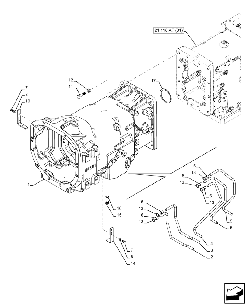 Схема запчастей Case IH FARMALL 120C - (21.120.AB[06]) - GEARBOX, HOUSING (21) - TRANSMISSION