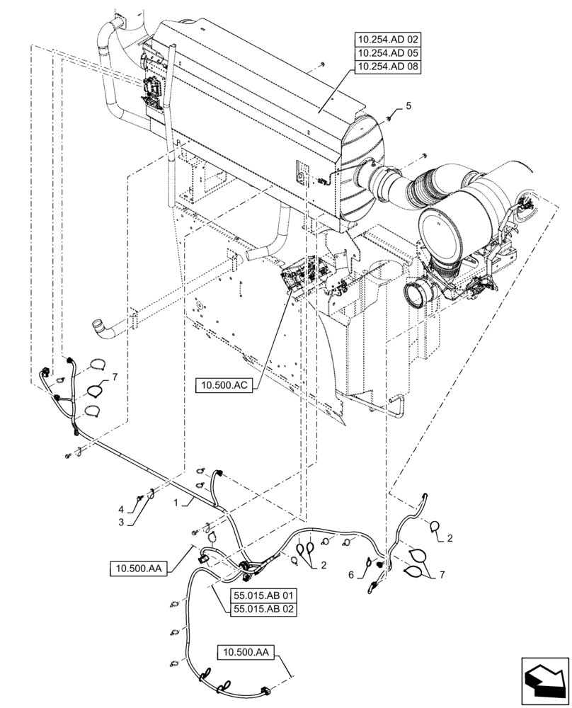 Схема запчастей Case IH 9240 - (55.015.AB[03]) - WIRE HARNESS, EXHAUST SYSTEM (55) - ELECTRICAL SYSTEMS