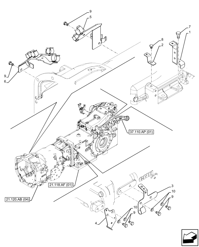 Схема запчастей Case IH FARMALL 120C - (21.120.AB[05]) - GEARBOX, HOUSING, BRACKET (21) - TRANSMISSION