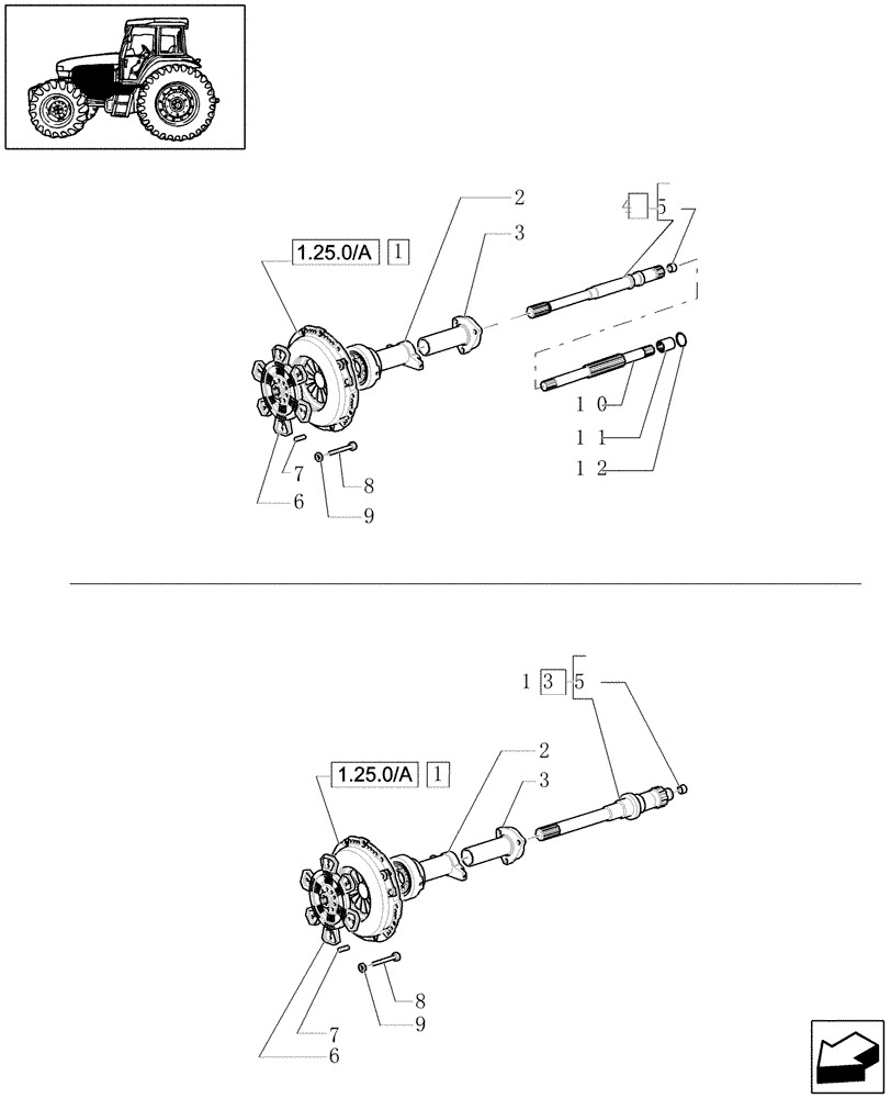 Схема запчастей Case IH JX1070U - (1.25.0/05) - (VAR.727) SYNCHRO MESH GEARED POWER TAKE -OFF 540 RPM - CLUTCH AND P.T.O. SHAFTS (03) - TRANSMISSION