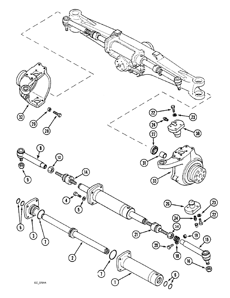 Схема запчастей Case IH 3230 - (5-040) - MECHANICAL FRONT DRIVE, STEERING CYLINDER AND TIE RODS (05) - STEERING