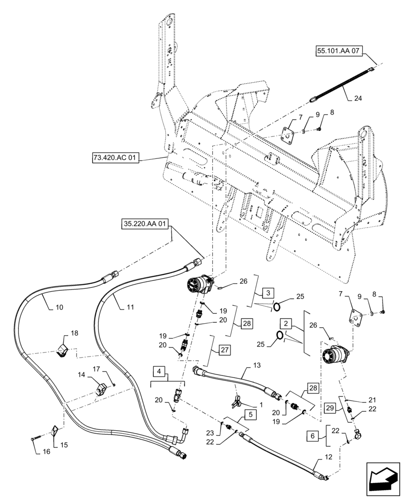 Схема запчастей Case IH 7230 - (35.796.AC[03]) - HYDRAULIC SYSTEM, CHAFF SPREADER, VERTICAL, BSN YDG222004 (35) - HYDRAULIC SYSTEMS