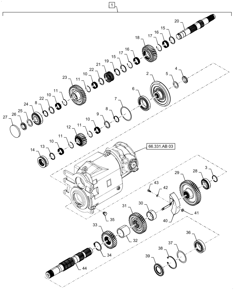 Схема запчастей Case IH 7240 - (66.331.AB[04]) - GEARBOX, ROTOR, GEAR SHAFT (66) - THRESHING